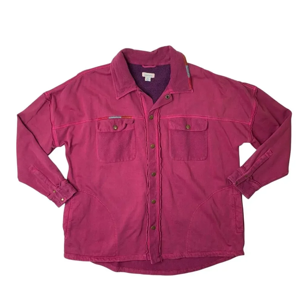 Sundance Shirt Jacket Womens PXL Thick Washed Cotton Raspberry Snap Boho Shacket